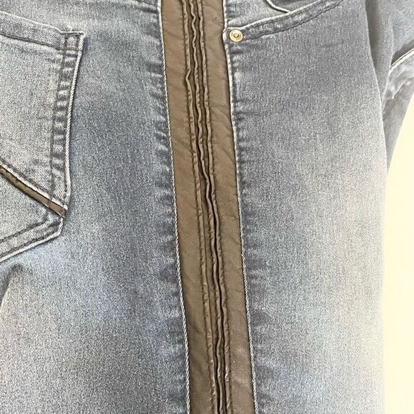 Free People Vegan Leather Trim Blue Skinny 5 Pocket Aquatic Blue Sz 27 - Picture 11 of 12